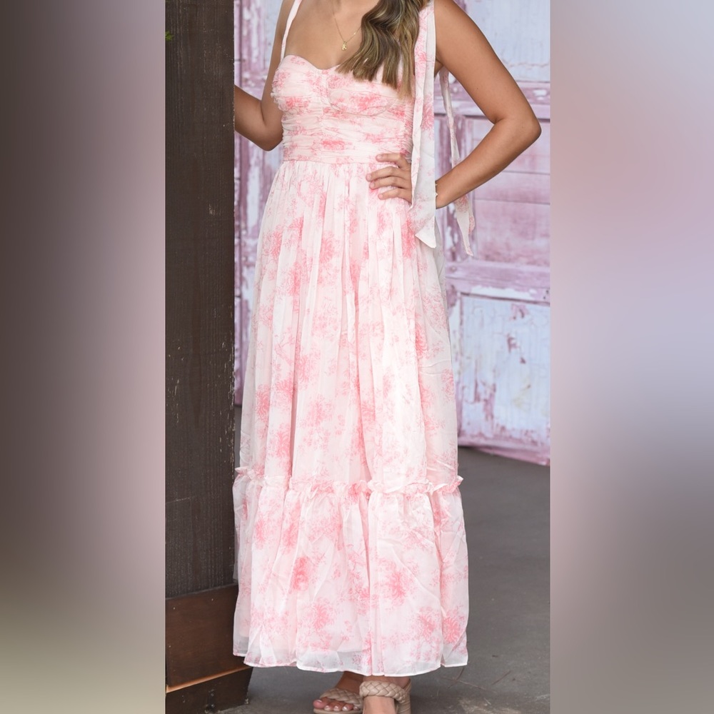 Pink and white floral maxi dress.